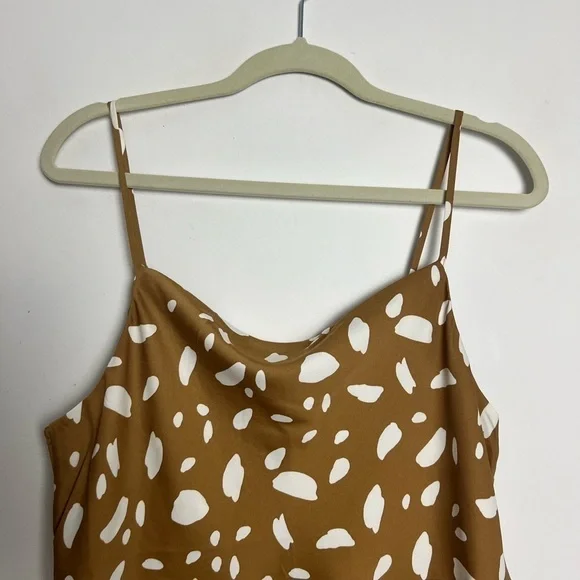 Old Navy Brown Cream Print Cowl Neck Satin Midi Slip Dress Size Medium - Picture 6 of 11